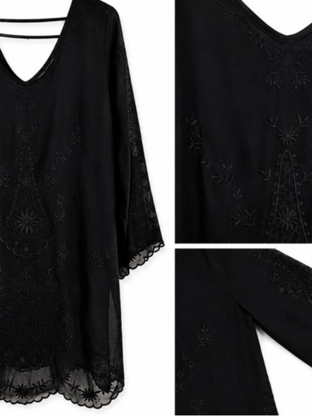 Astr Black Embroidered V-Neck Tunic Dress